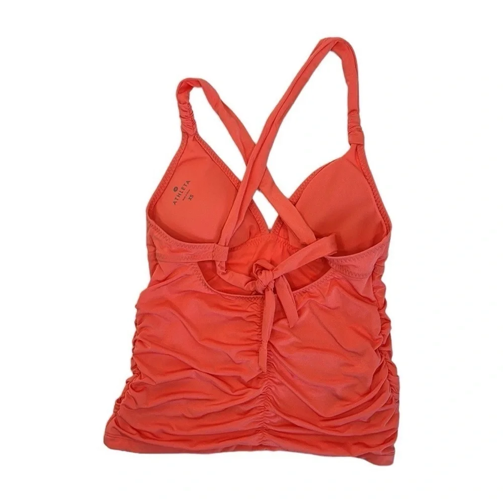 Athleta Ruched‎ Tankini Swim Top Women's XS Neon Orange Removable Bra Pads